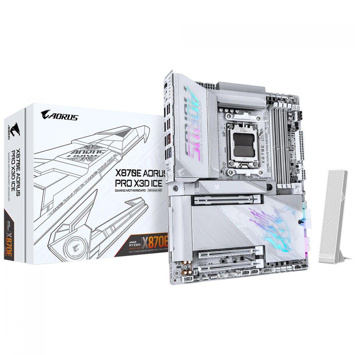 Placa Mãe Gigabyte X870E AORUS PRO X3D ICE, Chipset X870E, AMD AM5, ATX, WiFi, DDR5, Branco