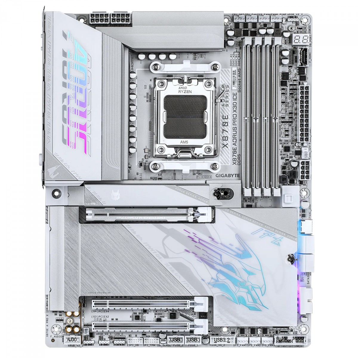 Placa Mãe Gigabyte X870E AORUS PRO X3D ICE, Chipset X870E, AMD AM5, ATX, WiFi, DDR5, Branco