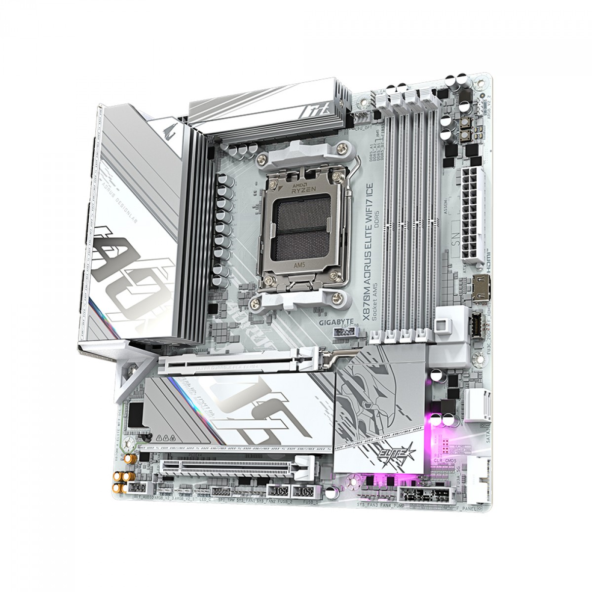 Placa Mãe Gigabyte X870M AORUS ELITE WIFI7 ICE, Chipset X870, AMD AM5, M-ATX, DDR5