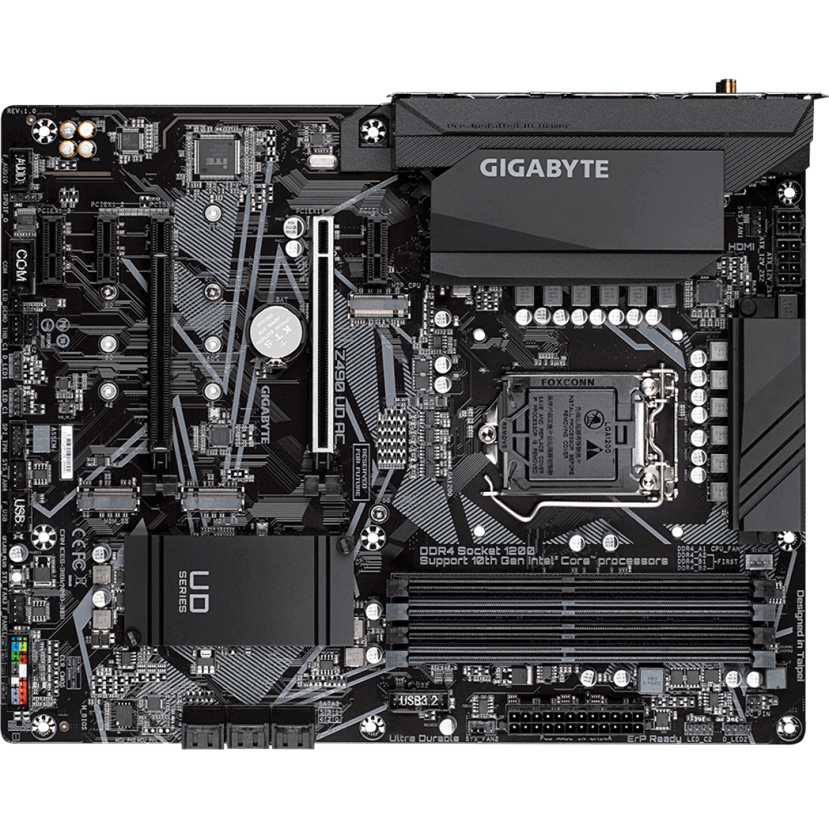 Placa Mãe Gigabyte Z490 UD AC, Chipset Z490, Intel LGA 1200, Wi-Fi, ATX, DDR4