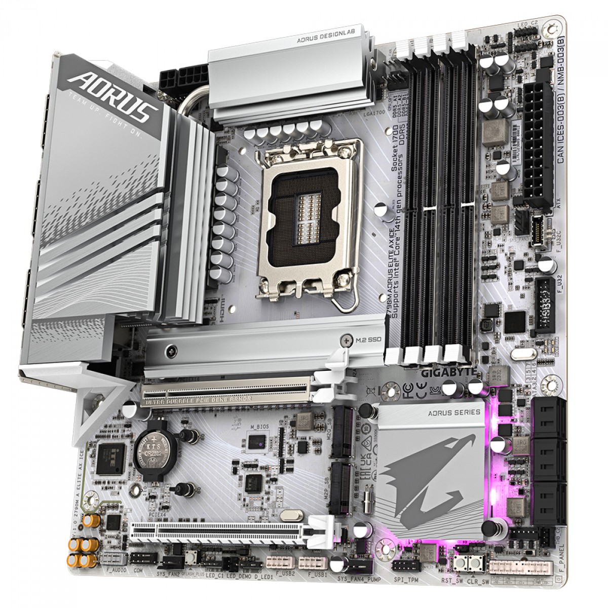 Placa Mãe Gigabyte Z790M AORUS ELITE AX ICE, Chipset Z790, Intel LGA 1700, MATX, DDR5