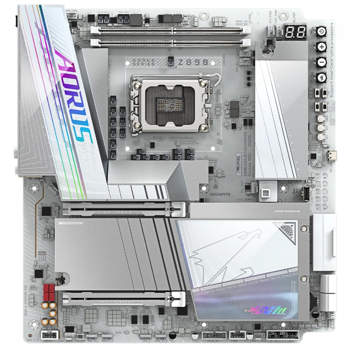 Placa Mãe Gigabyte Z890 AORUS TACHYON ICE, Chipset Z890, Intel LGA 1851, EATX, WiFi 7, DDR5, Branco