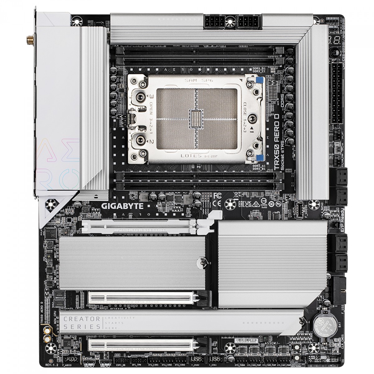 Placa Mãe Gigiabyte TRX50 AERO D, WiFi7, Chipset AMD TRX50, E-ATX, DDR5