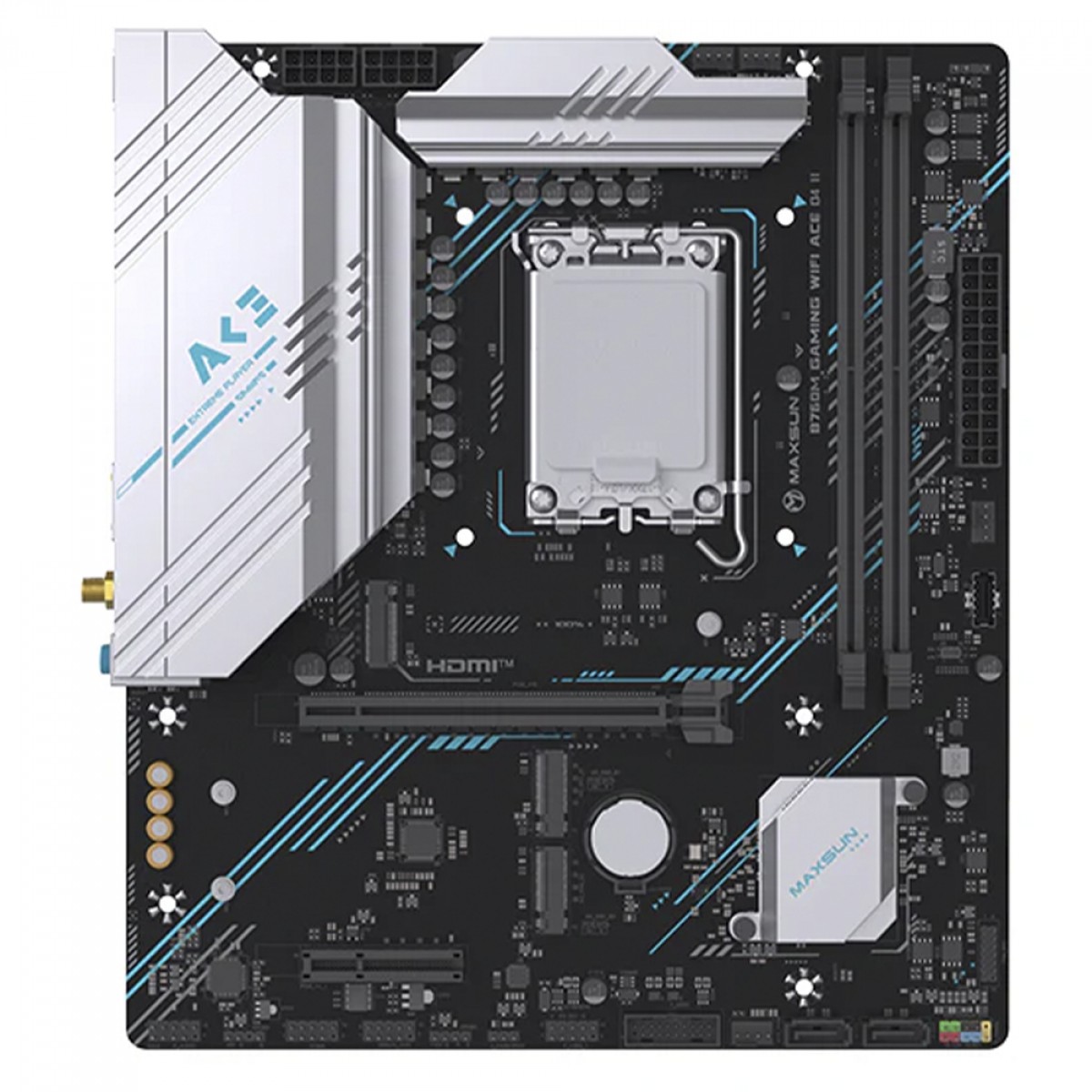 Placa Mãe Maxsun B760M Gaming WiFi ACE D4 II, Chipset B760, Intel LGA 1700, mATX, DDR4