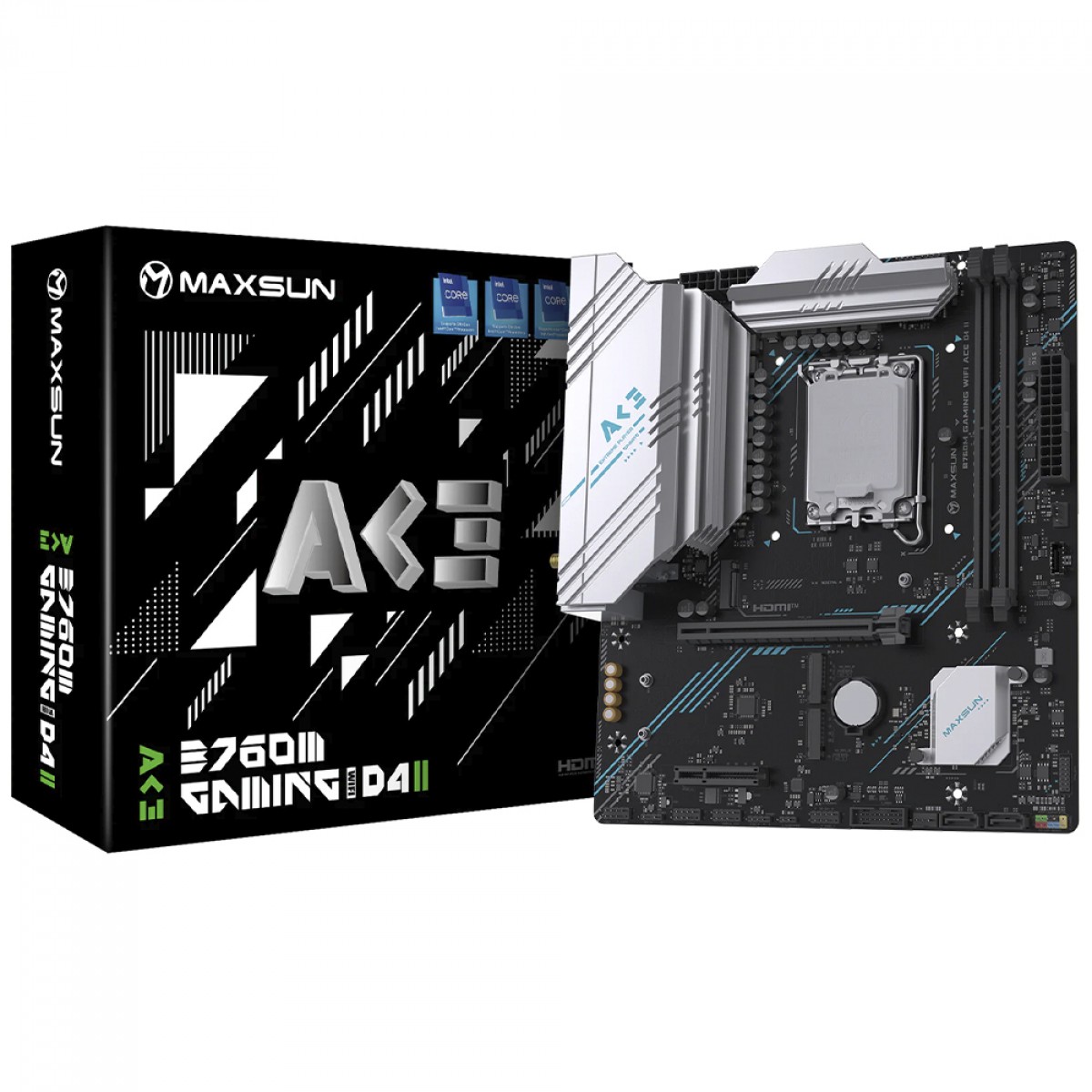 Placa Mãe Maxsun B760M Gaming WiFi ACE D4 II, Chipset B760, Intel LGA 1700, mATX, DDR4