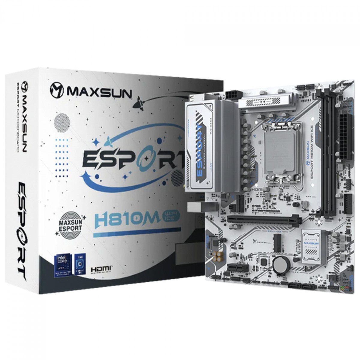 Placa Mãe Maxsun eSport H810M WiFi ICE, Chipset H810, Intel LGA 1851, mATX, DDR5