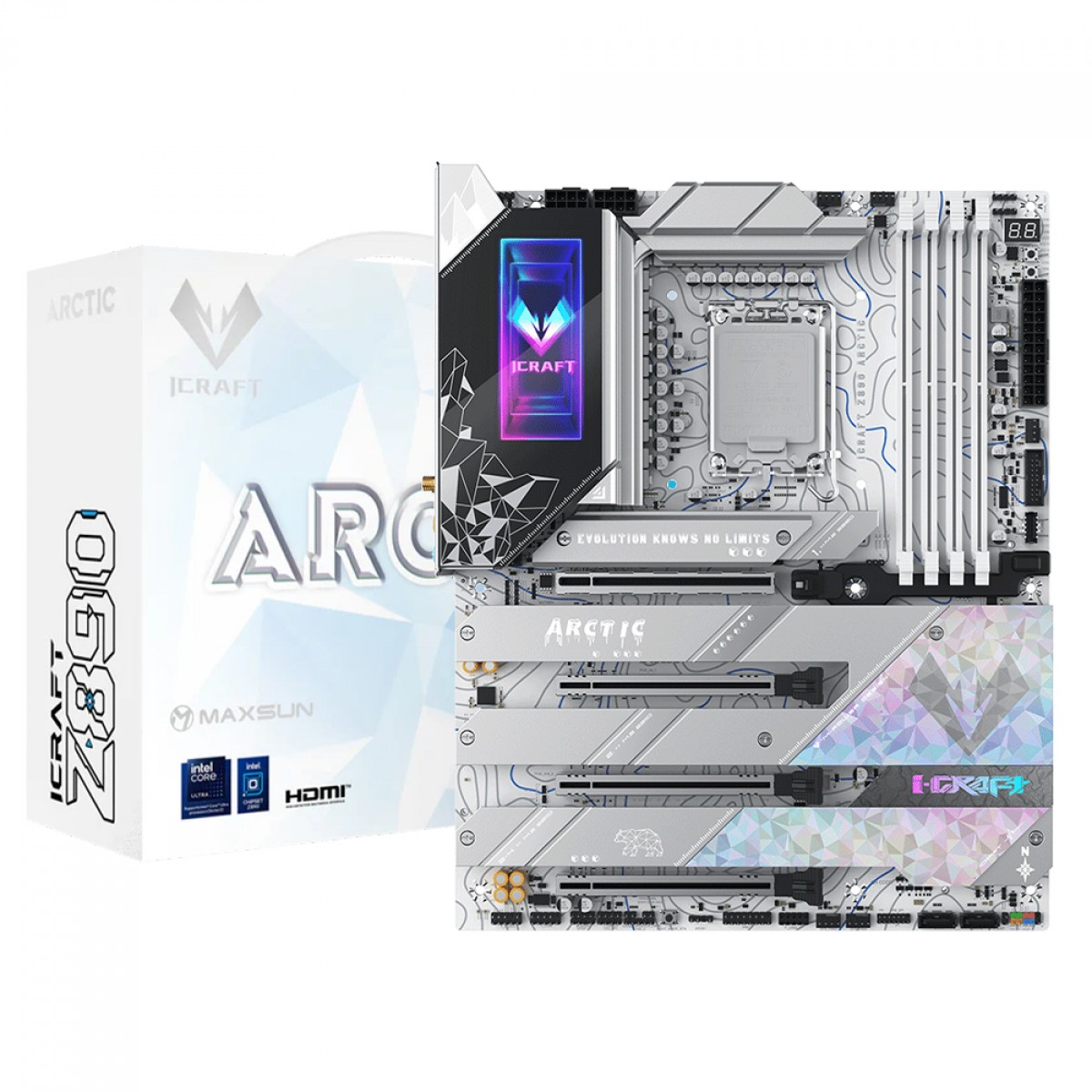 Placa Mãe Maxsun iCraft Z890 Arctic, Chipset Z890, Intel LGA Placa Mãe Maxsun iCraft Z890 Arctic, Chipset Z890, Intel LGA