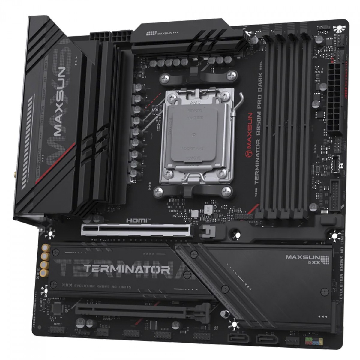 Placa Mãe Maxsun Terminator B850M Dark WiFi, Chipset B850, AMD AM5, mATX, DDR5