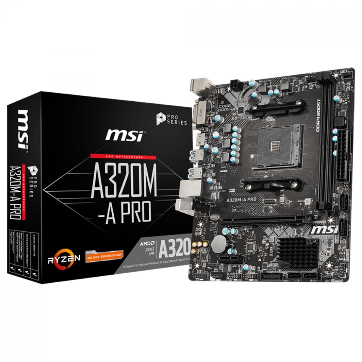 Placa Mãe MSI A320M-A PRO, Chipset A320, AMD AM4, MATX, DDR4