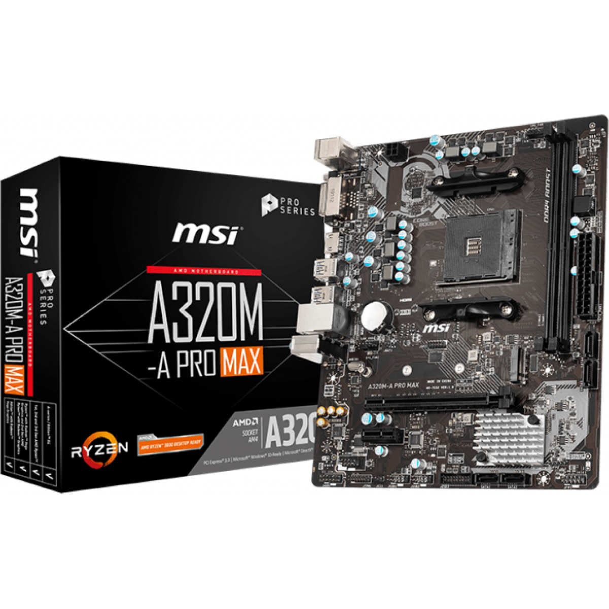 Placa Mãe MSI A320M-A Pro Max, Chipset A320, AMD AM4, mATX, DDR4