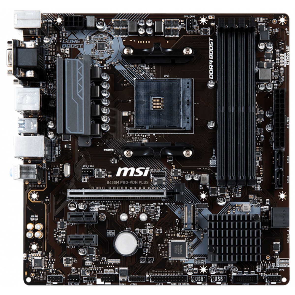 Placa Mãe MSI B450M PRO-VDH PLUS, Chipset B450, AMD AM4, mATX, DDR4