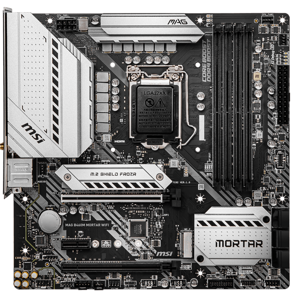 Placa Mãe MSI MAG B460M Mortar WIFI, Chipset B460, INTEL LGA 1200, mATX, DDR4