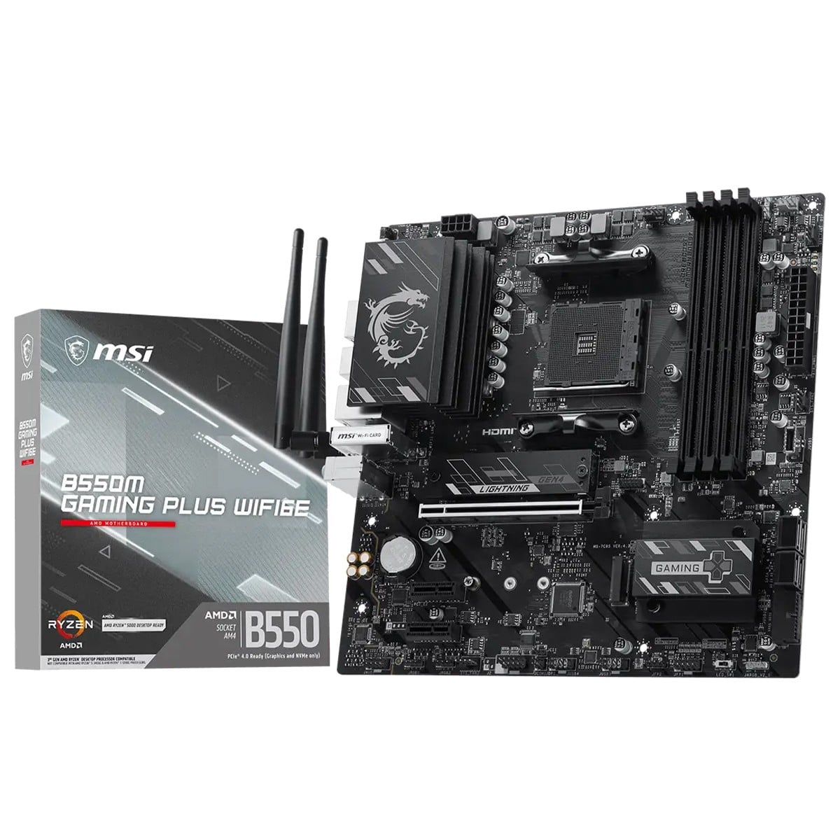 Placa Mãe MSI B550M Gaming Plus WIFI6E, Chipset B550, AMD AM4, mATX, DDR4