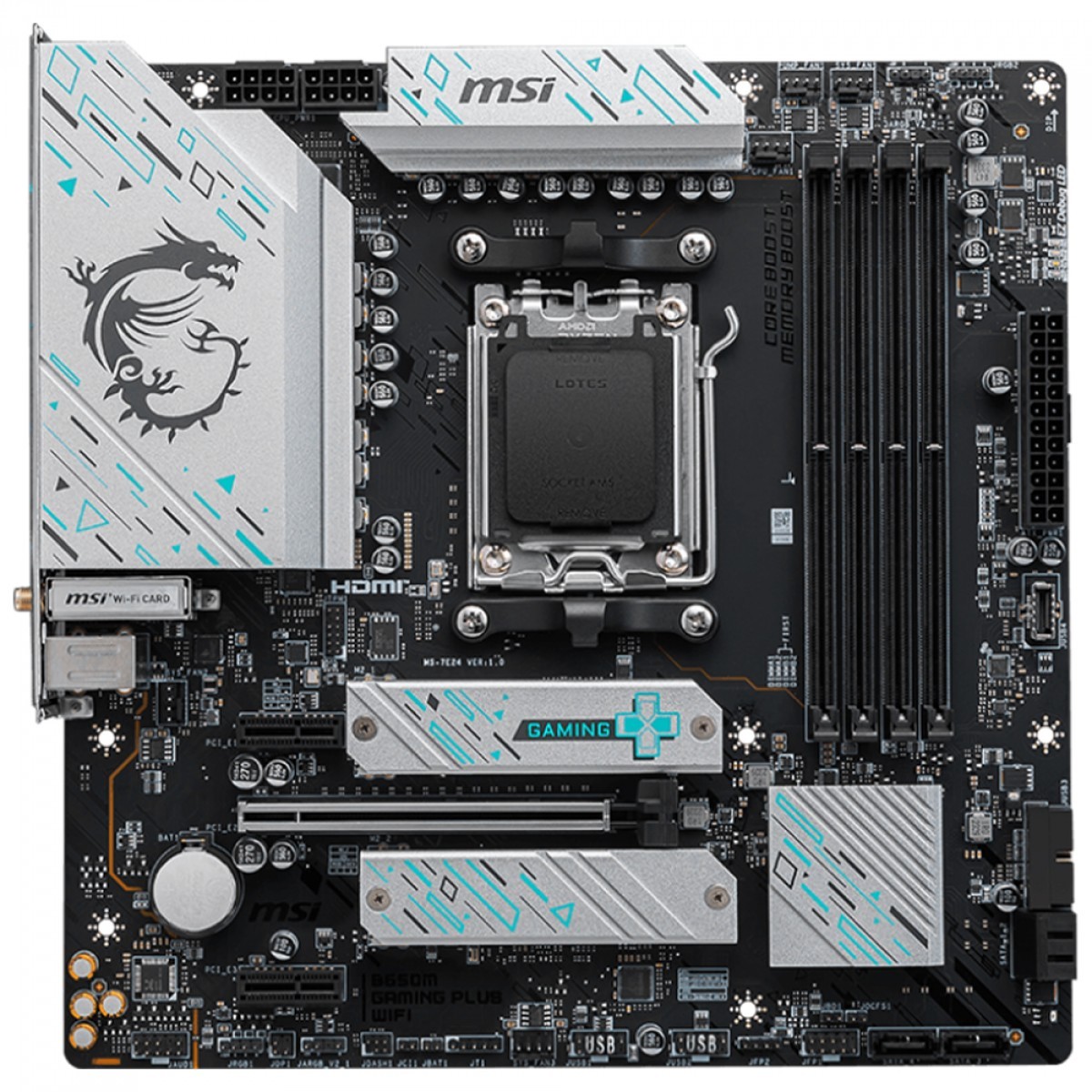 Placa Mãe MSI B650M Gaming Plus WIFI, Chipset B650, AMD AM5, MATX, DDR5, 911-7E24-001