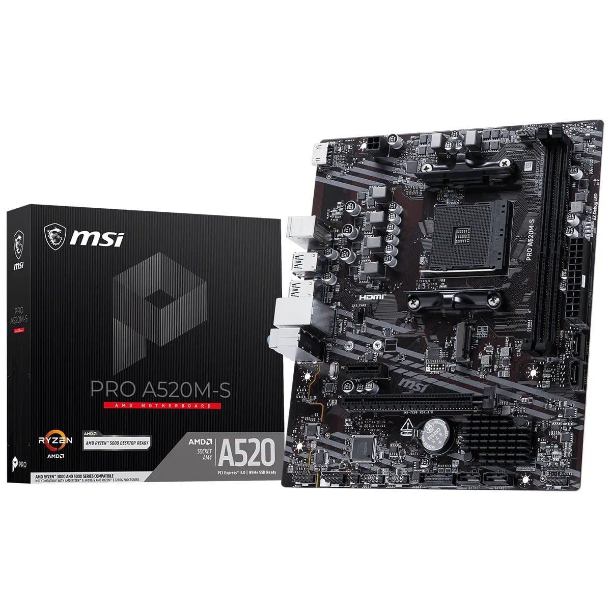 Placa Mãe MSI PRO A520M-S, Chipset A520, AMD AM4, mATX, DDR4