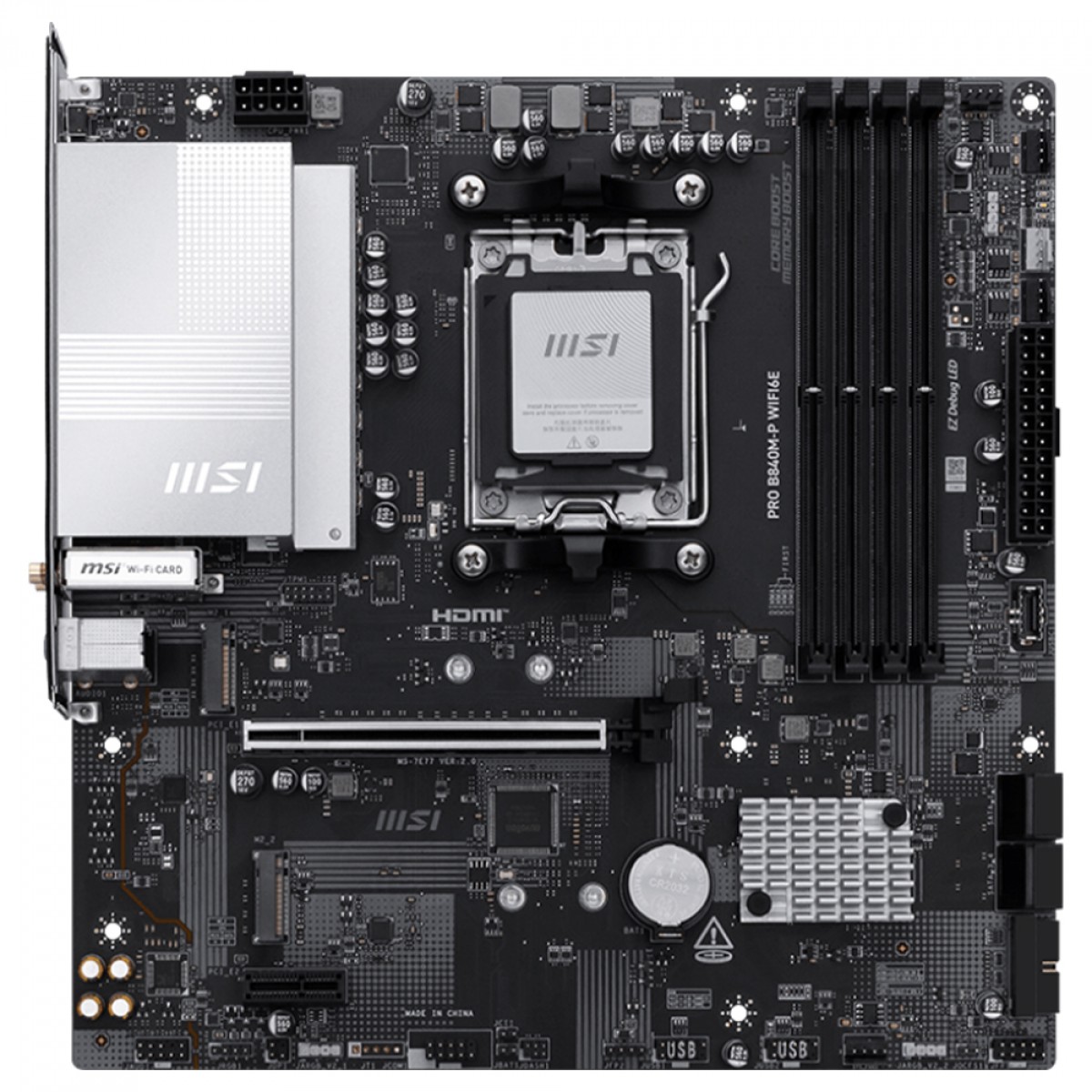 Placa Mãe MSI PRO B840M-P WiFi6E, Chipset B840, AMD AM5, mATX, DDR5
