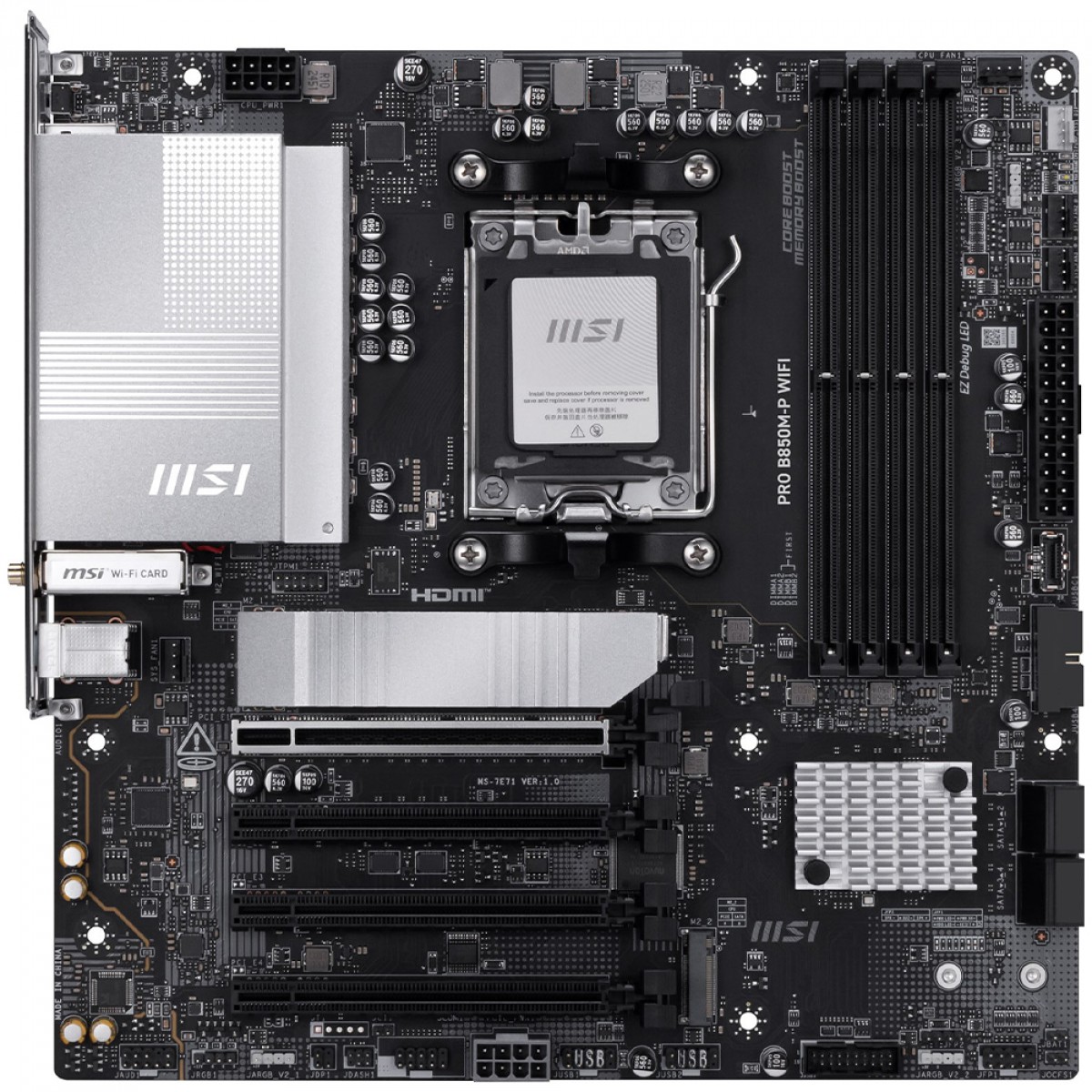 Placa Mãe MSI PRO B850M-P WiFi, Chipset B850, AMD AM5, mATX, DDR5