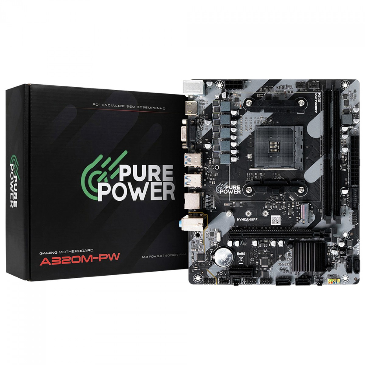 Placa Mãe Pure Power A320M-PW, Chipset A320, AMD AM4, M-ATX, DDR4, PP-MB-A320MD4