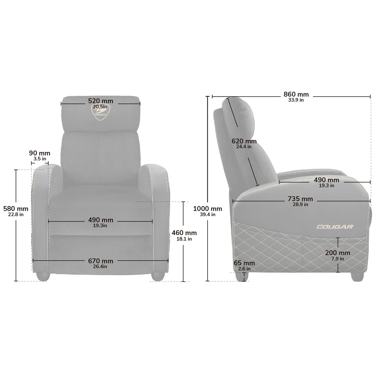 Poltrona Gamer Cougar Ranger Elite Gold, Reclinável, Tecido, Preto e Dourado, CGR-RAE-GLB