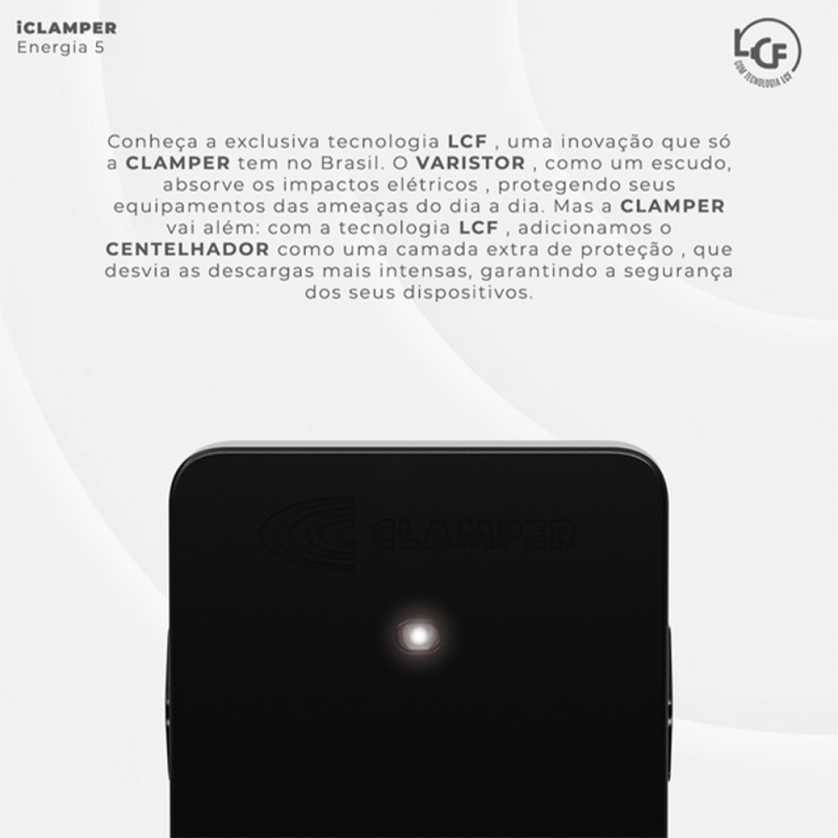 Protetor CLAMPER Energia 3 LCF, 3 Tomadas, 3 Pinos, 10 Amperes, Bivolt, Preto