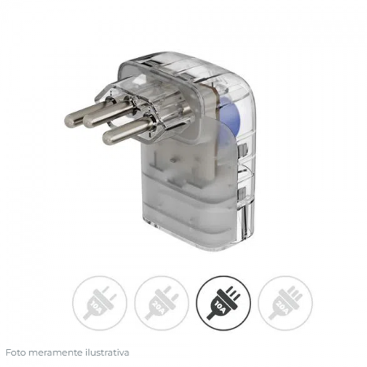 Protetor CLAMPER Pocket Fit, 3 Pinos, 10 Amperes, Bivolt, Formato Fit 90º, Transparente