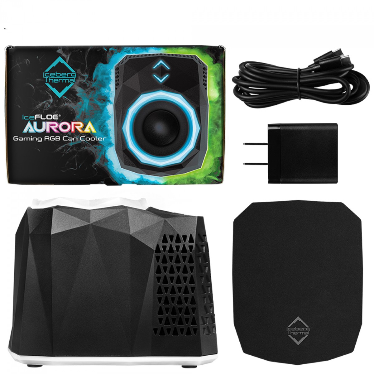 Refrigerador de Latas Iceberg Thermal IceFloe Aurora, RGB, USB-C, Preto, IFTEC0-B0A