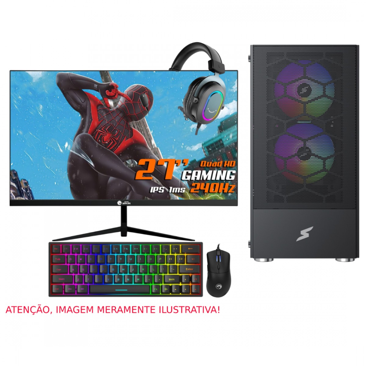 Setup Gamer Odisseia AMD Ryzen 5 5600, RTX 3060, 16GB, SSD 500GB , Monitor 27, Mouse Gamer, Teclado, Headset Gamer