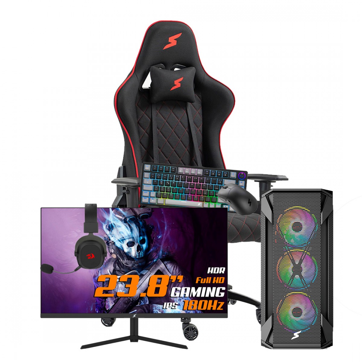Setup Gamer Odisseia AMD Ryzen 5 5600x, RTX 4060, 16GB DDR4, SSD 1TB , Monitor 23.8" 180Hz, Mouse Gamer, Teclado Gamer, Headset Gamer, Cadeira Gamer