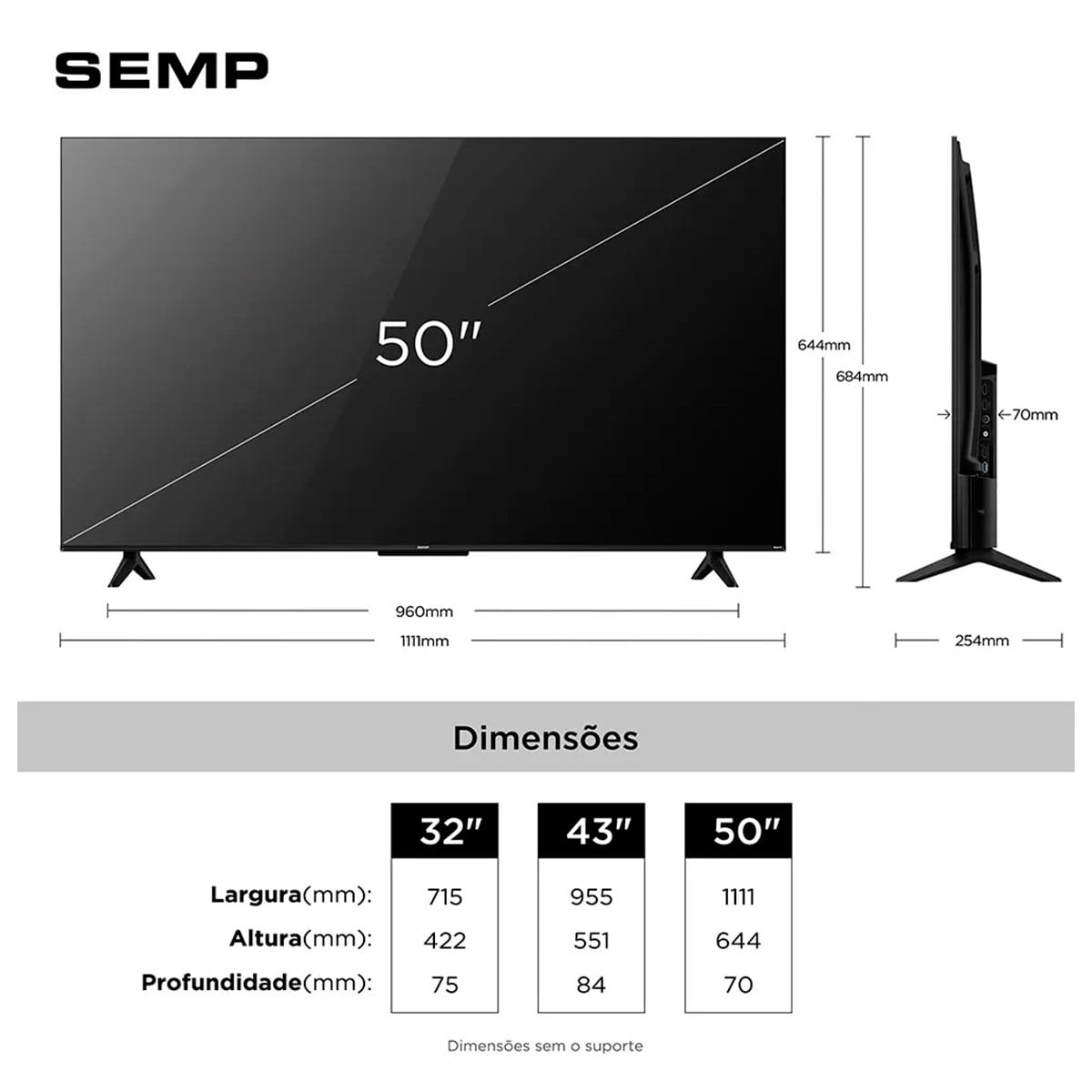 Smart TV LED SEMP S42R, 50 Pol, Full HD, Roku TV, WI-FI, Preta, 50S42R