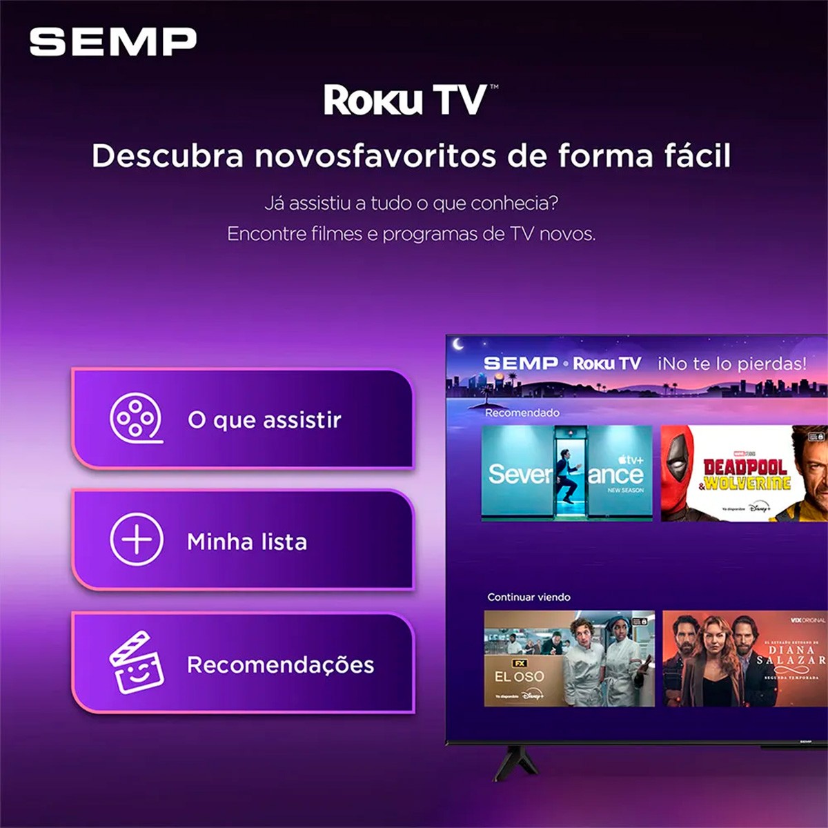 Smart TV LED SEMP S42R, 50 Pol, Full HD, Roku TV, WI-FI, Preta, 50S42R