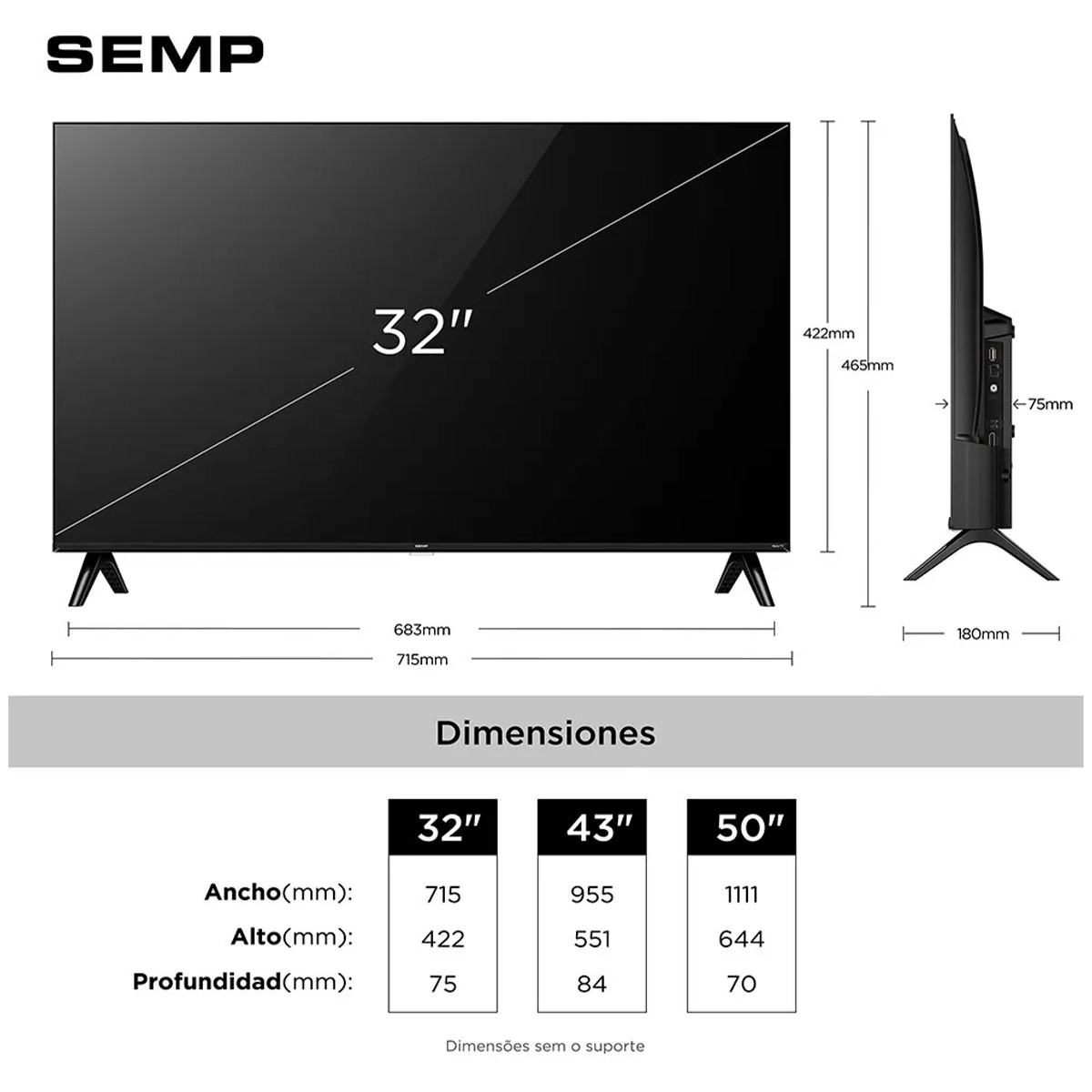 Smart TV SEMP S42R, 32 Pol, Full HD, Roku TV, WI-FI, Preto, 32S42R
