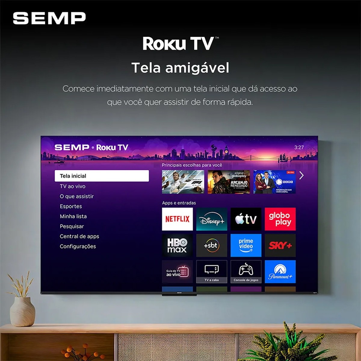 Smart TV SEMP S42R, 32 Pol, Full HD, Roku TV, WI-FI, Preto, 32S42R