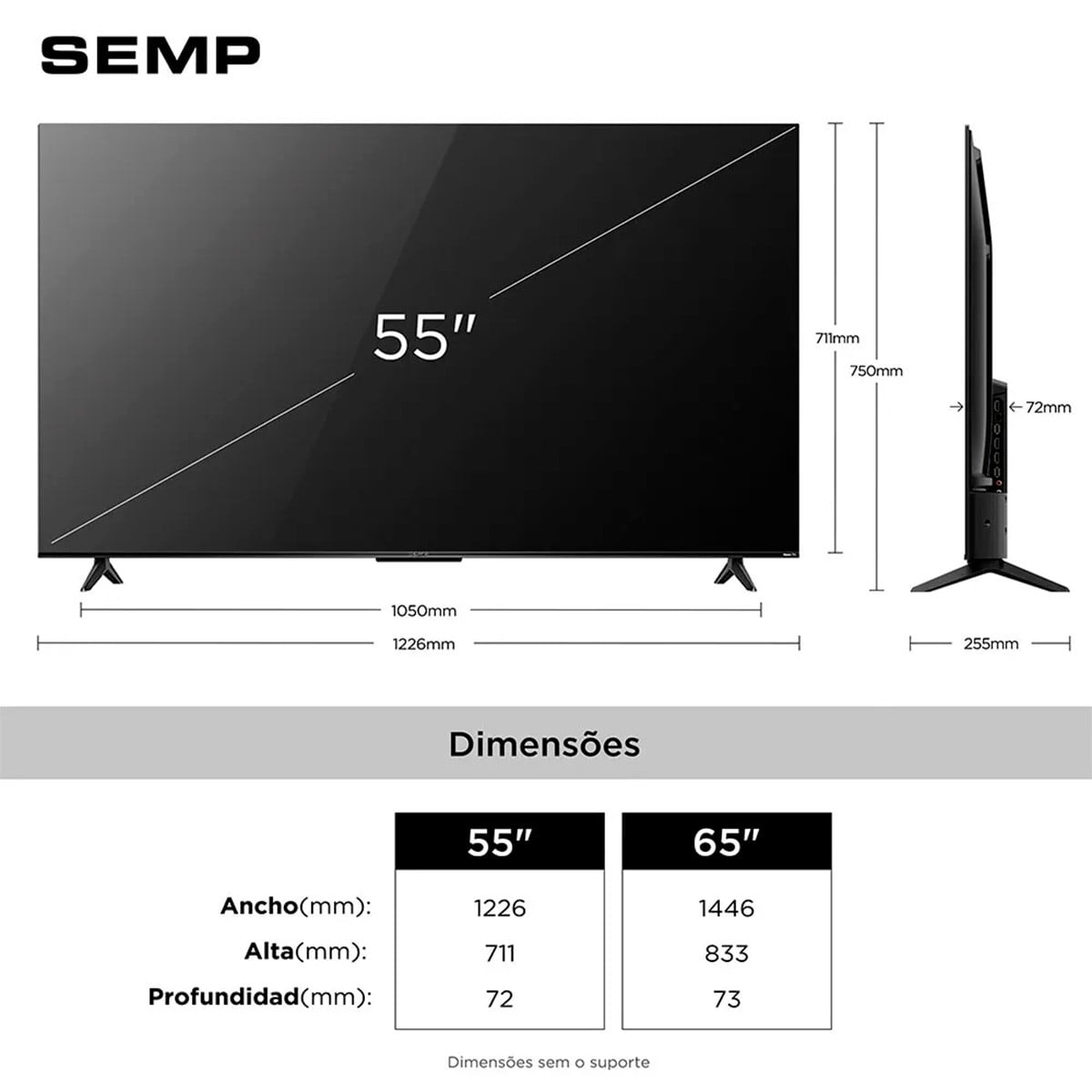 Smart TV SEMP S62R, 55 Pol, Ultra HD 4K 3840x2160, HDR, Roku TV, Preta, 55S62R