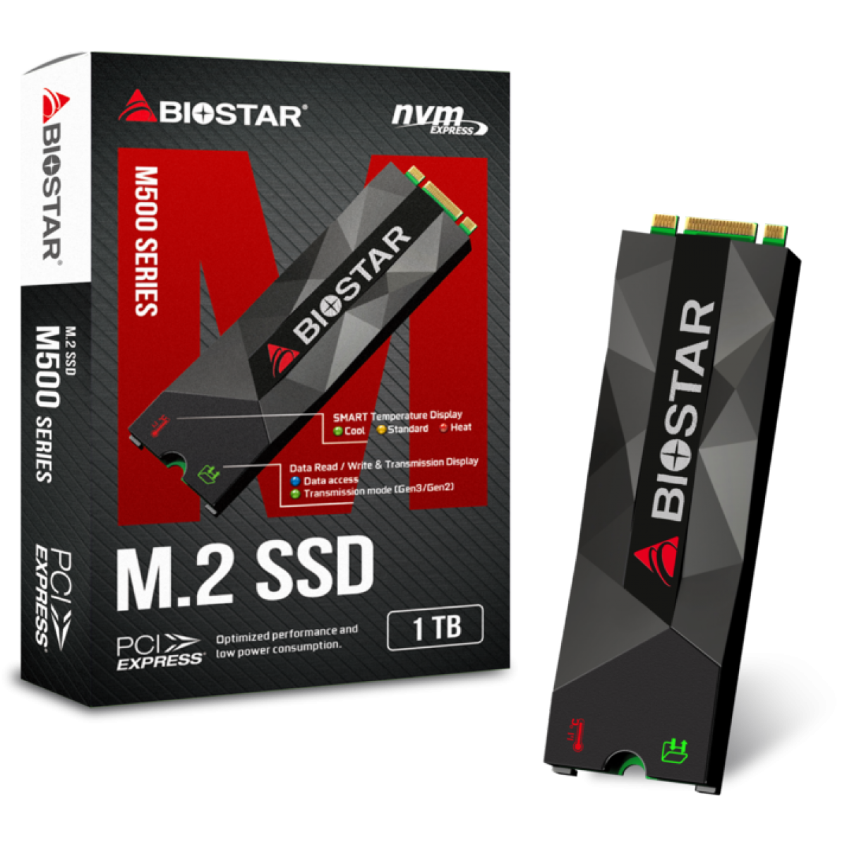 SSD Biostar M500 1TB, M.2 NVME, Leitura 1700MBs e Gravação 1100MBs, SE160PMG3T-YT1BL-BS2