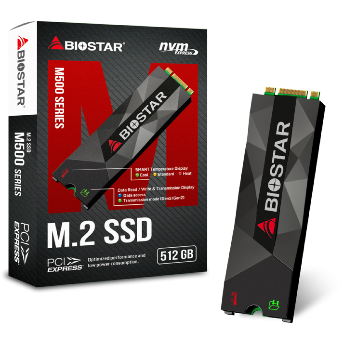 SSD Biostar M500, 512GB, M.2 NVME, Leitura 1700MBs e Gravação 1100MBs, SE160PM535-YN1BK-BS2