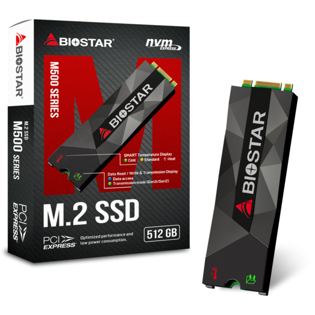 SSD Biostar M500, 512GB, M.2 NVME, Leitura 1700MBs e Gravação 1100MBs, SE160PM535-YT1BJ-BS2
