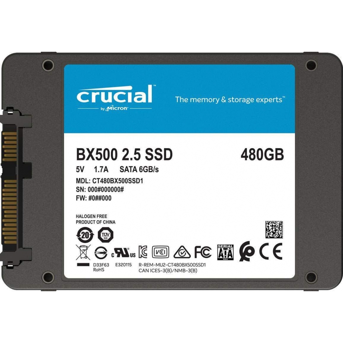 SSD Crucial Bx500, 480GB, Sata III, Leitura 540MBs Gravação 500MBs, CT480BX500SSD1