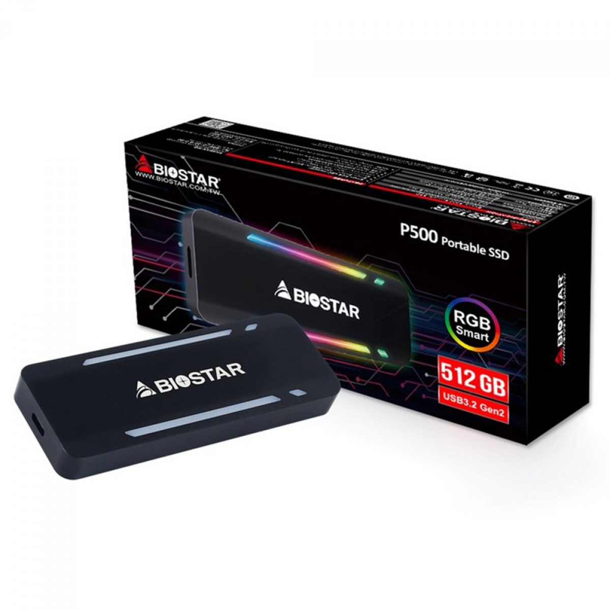 SSD Externo Portátil Biostar P500, 512GB, USB 3.2, SR10AP3E35-PA1GJ-BS2