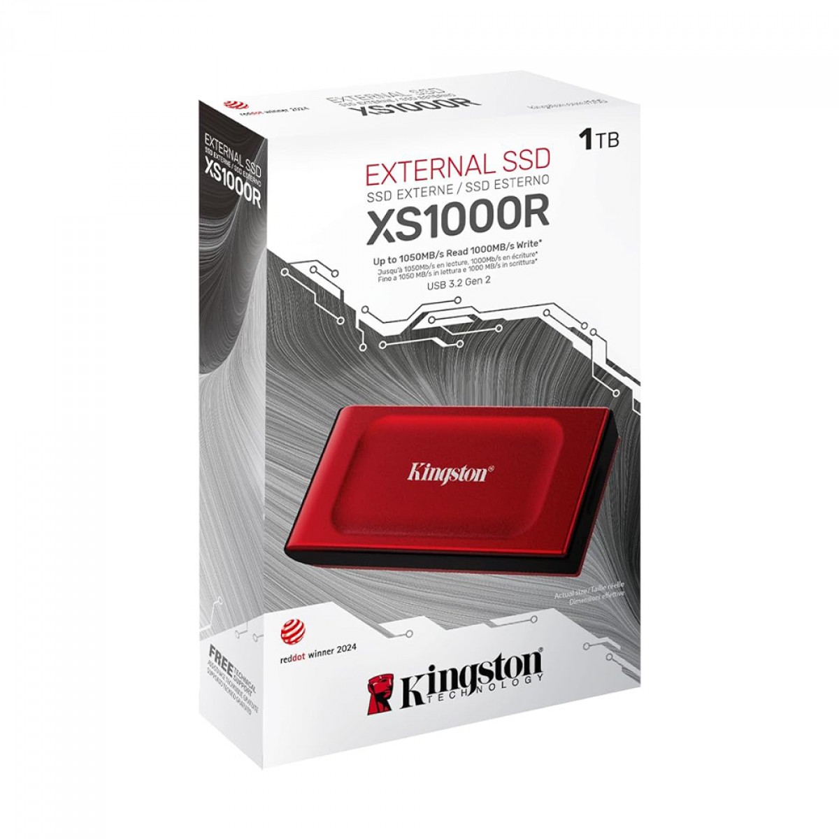 SSD Externo Portátil Kingston XS1000R 1TB, USB 3.2, Leitura 1050MB/s e Gravação 1000MB/s, Vermelho, SXS1000R/1000G