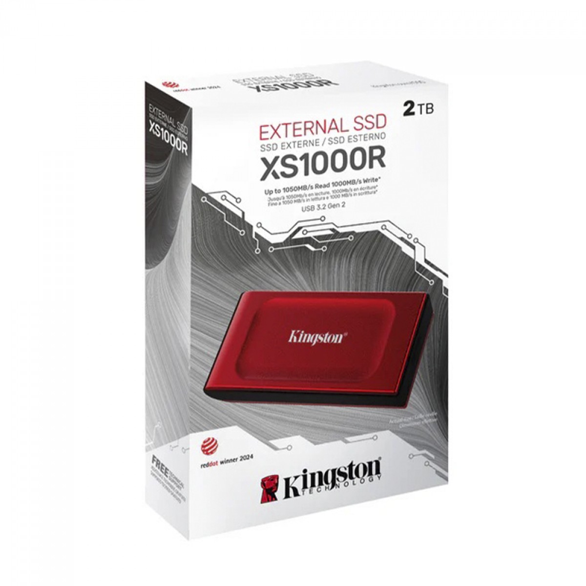 SSD Externo Portátil Kingston XS1000R 2TB, USB 3.2, Leitura 1050MB/s e Gravação 1000MB/s, Vermelho, SXS1000R/2000G