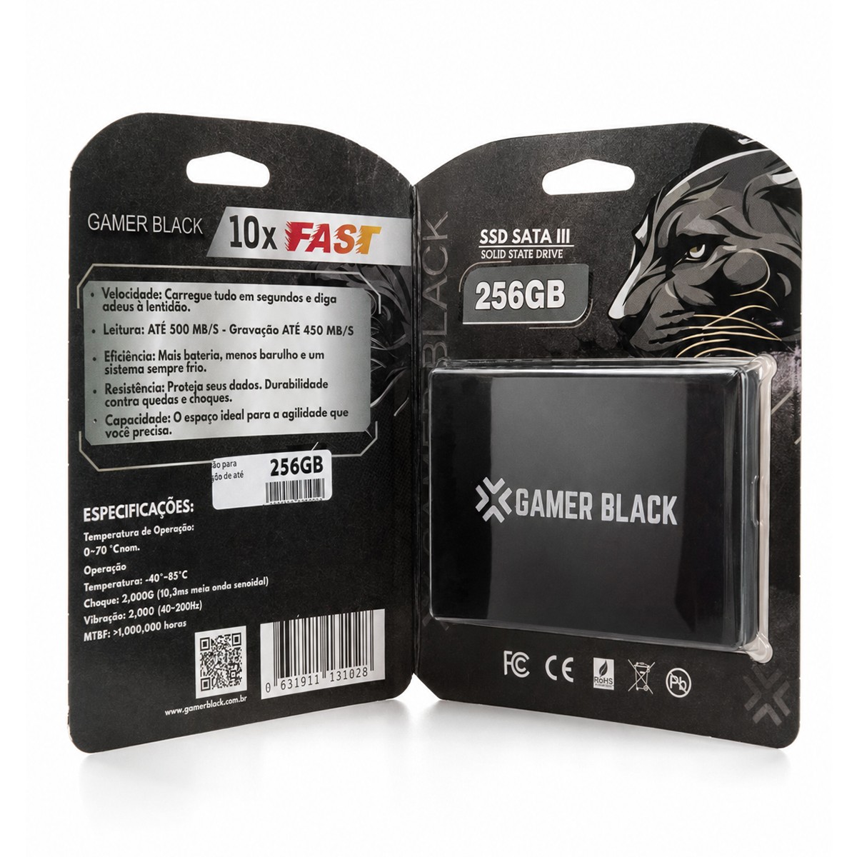 SSD Gamer Black, 256GB, SATA III, Leitura 500MB/s e Gravação 450MB/s, SSD-256G-SATA3-GB