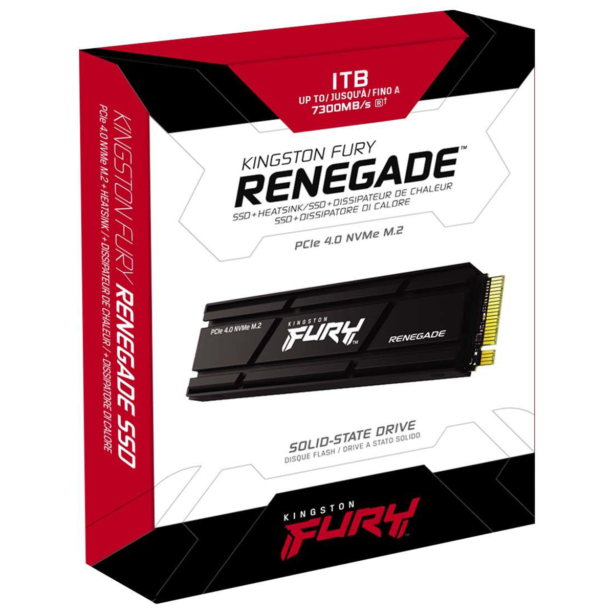SSD Kingston Fury Renegade, 1TB, M.2 NVMe, 2280, Leitura 7300MBs e Gravação 6000MBs, Com Dissipador, SFYRSK/1000G