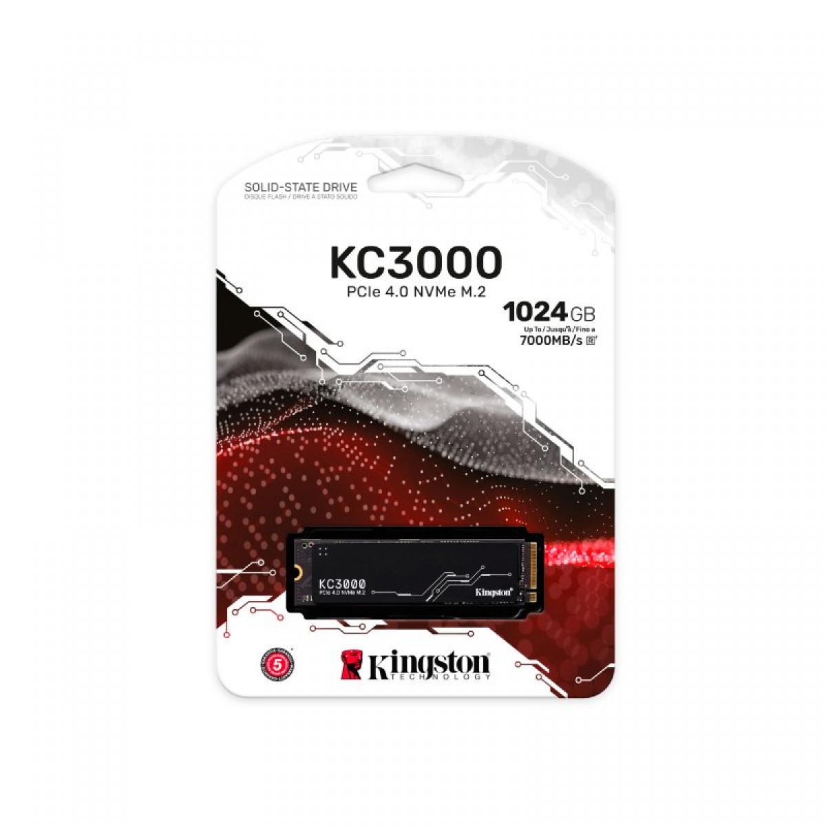 SSD Kingston KC3000, 1TB, M.2 NVMe, 2280, Leitura 7000MBs e Gravação 6000MBs, SKC3000S/1024G