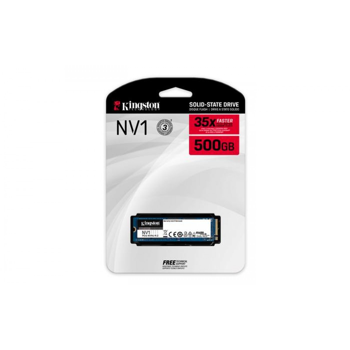 SSD Kingston NV1, 500GB, M.2 NVMe, 2280, Leitura 2100MBs e Gravação 1700MBs, SNVS/500G