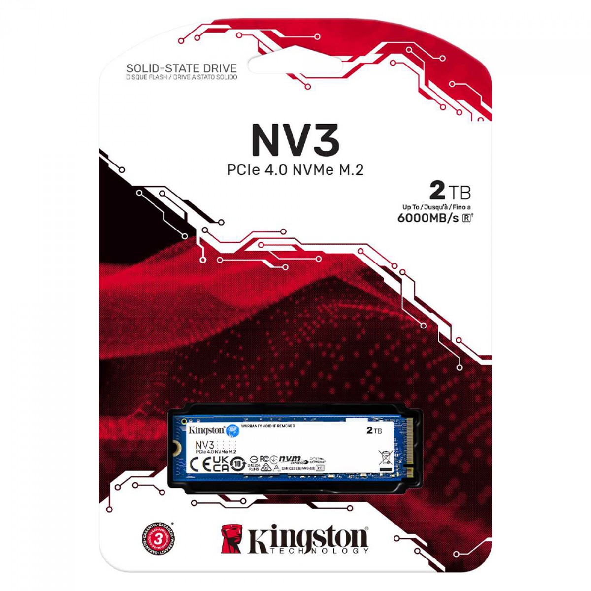 SSD Kingston NV3, 2TB, M.2 NVMe, 2280, PCIe 4.0, Leitura 6000MBs e Gravação 5000MBs, SNV3S/2000G