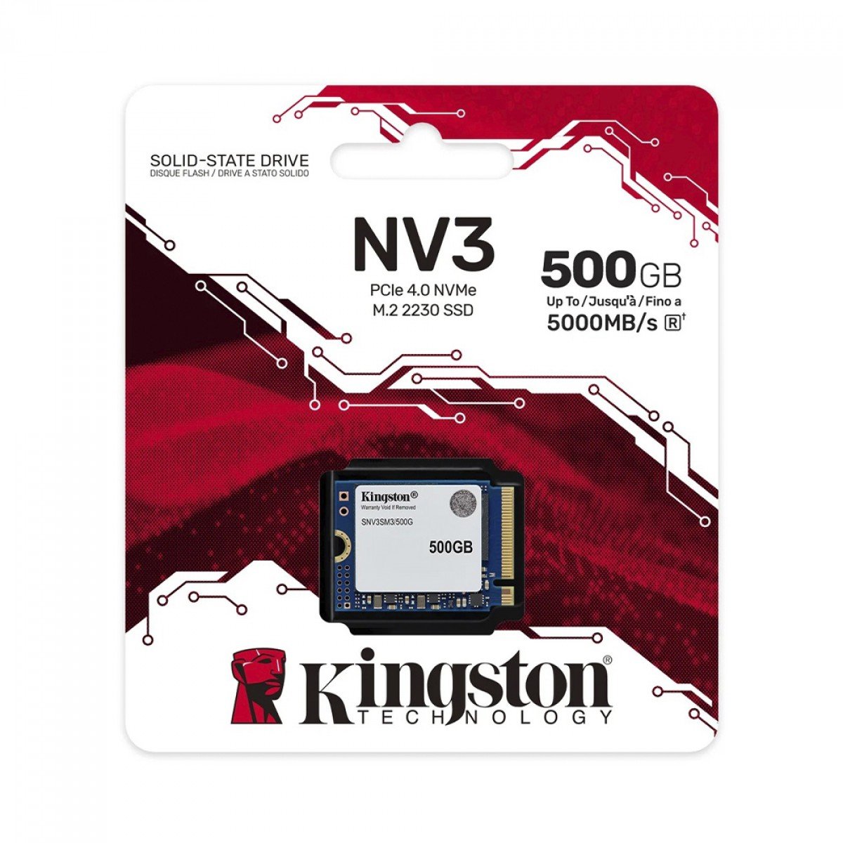 SSD Mini Kingston NV3, 500GB, M.2 NVMe, 2230, PCIe 4.0, Leitura 5000MBs e Gravação 3000MBs, SNV3SM3/500G