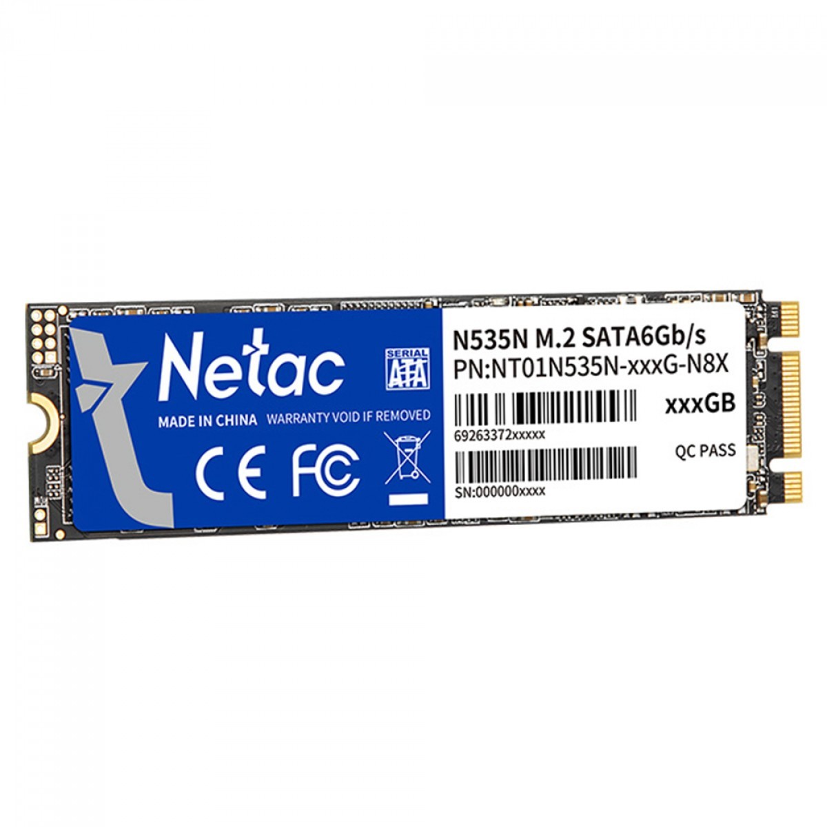 SSD Netac N535N, 128GB, M.2 2280, SATA III, Leitura 510MBs e Gravação 440MBs, NT01N535N-128G-N8X