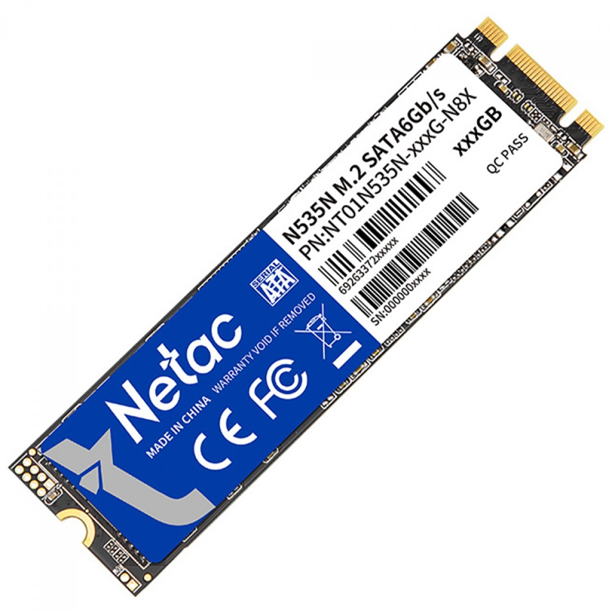 SSD Netac N535N, 128GB, M.2 2280, SATA III, Leitura 510MBs e Gravação 440MBs, NT01N535N-128G-N8X