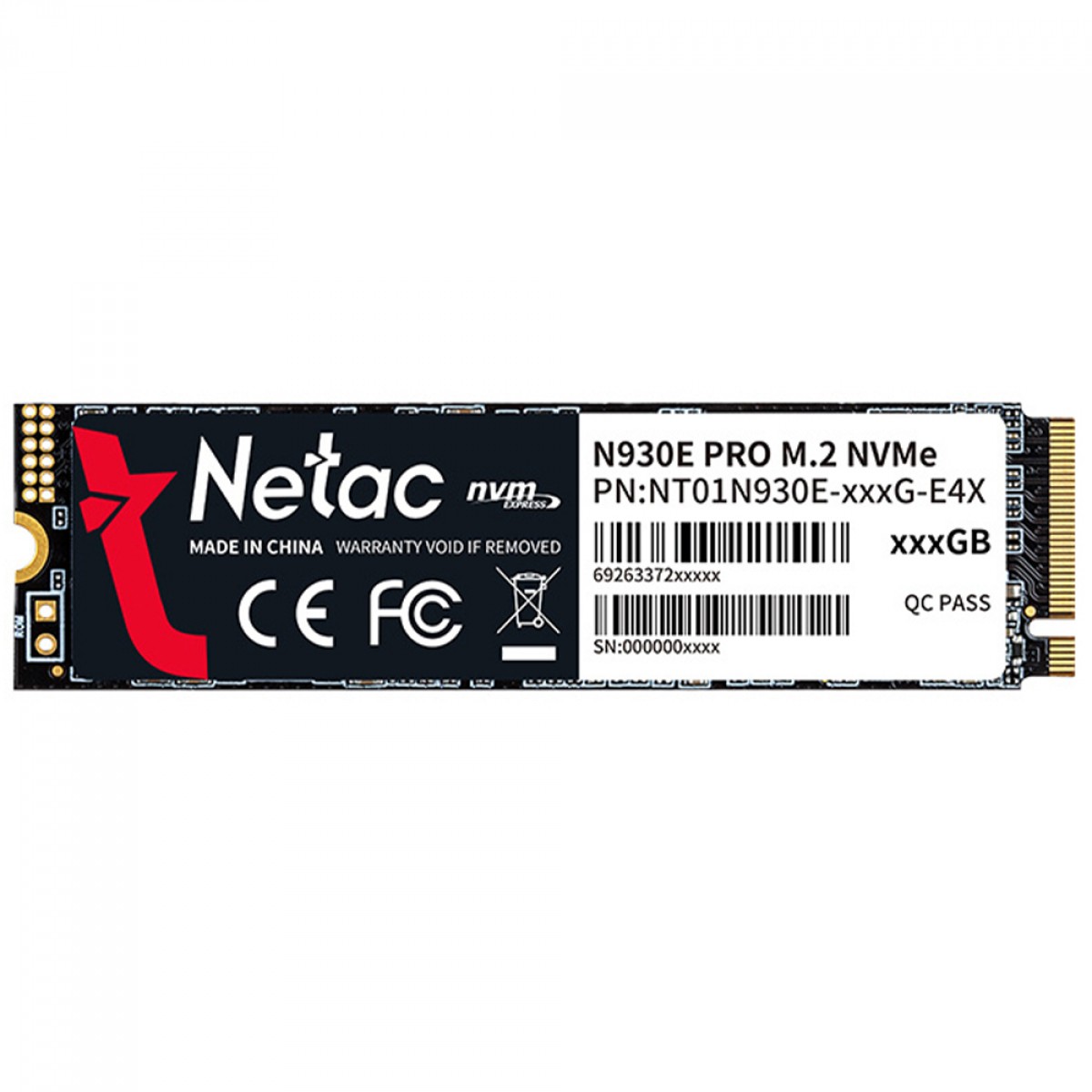 SSD Netac N930E PRO, 512GB, PCIe Gen3, M.2 NVMe, 2280, Leitura 2080MBs e Gravação 1700MBs, NT01N930E-512G-E4X