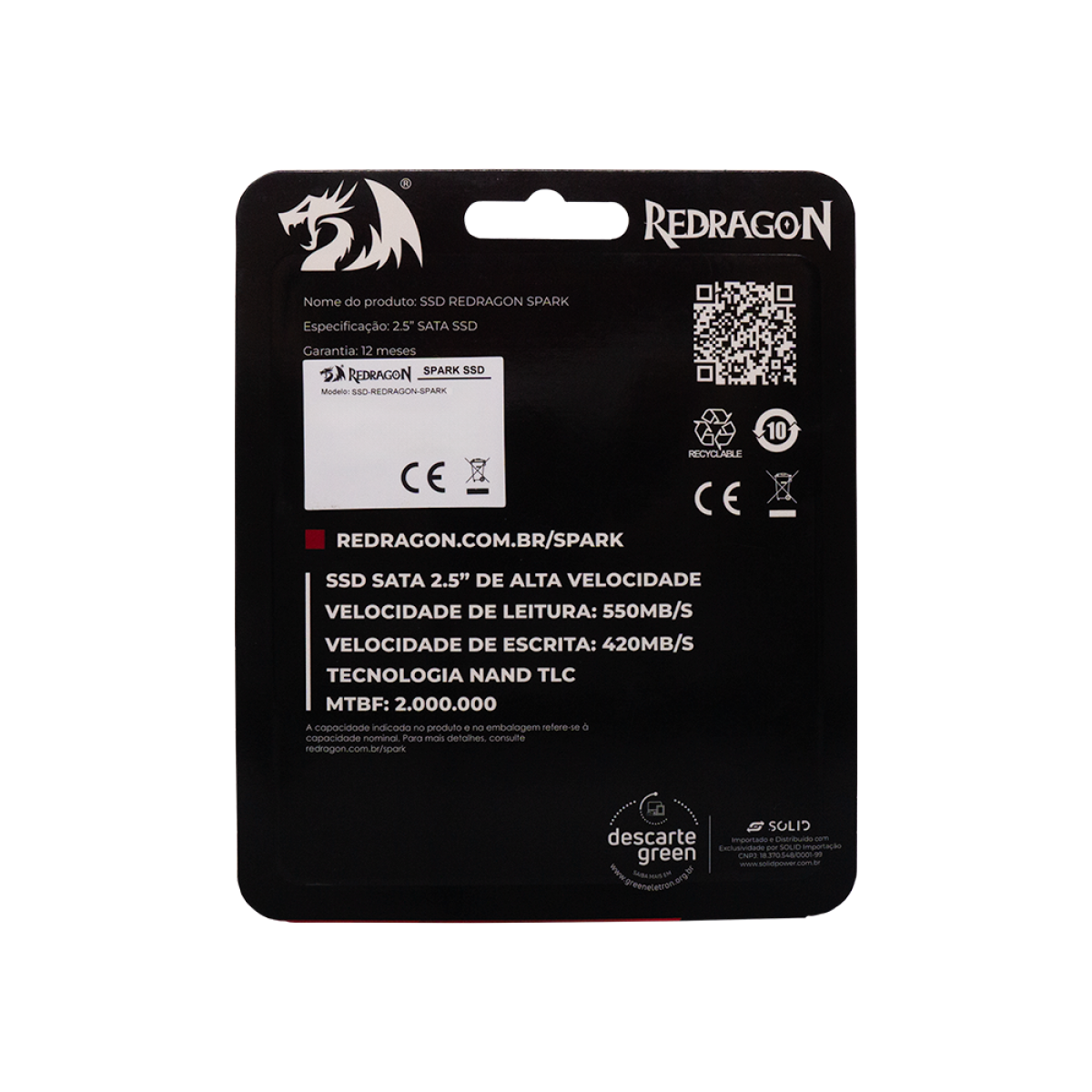 SSD Redragon Spark, 240GB, SATA 2.5, Leitura 530MB/s E Gravação 400MB/s, GD-306
